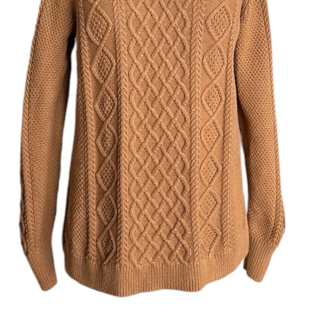 J. CREW Cable Knit‎ Sweater Cotton Fisherman Chunky Tan, Size Small